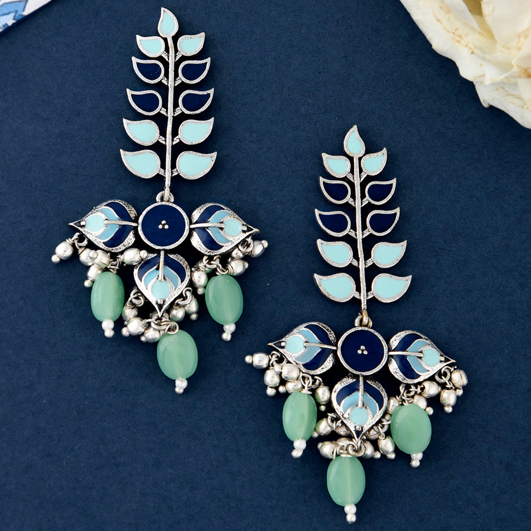 Bagh E Fiza Leaves Long Drop Earrings  | SHOBITAM