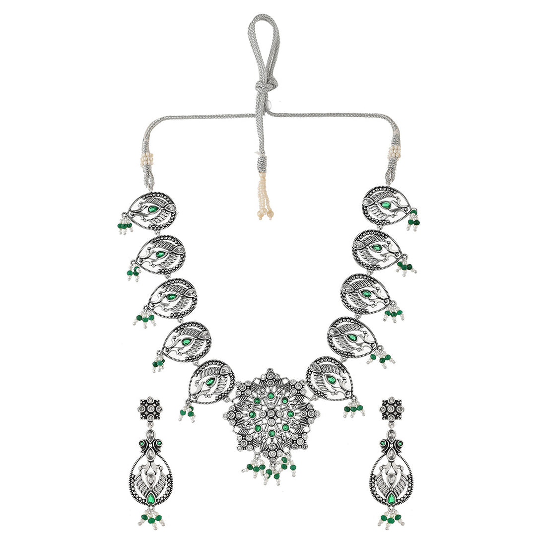 Abharan Filigree Pearls and Stones Embellished Jewellery Set | SHOBITAM