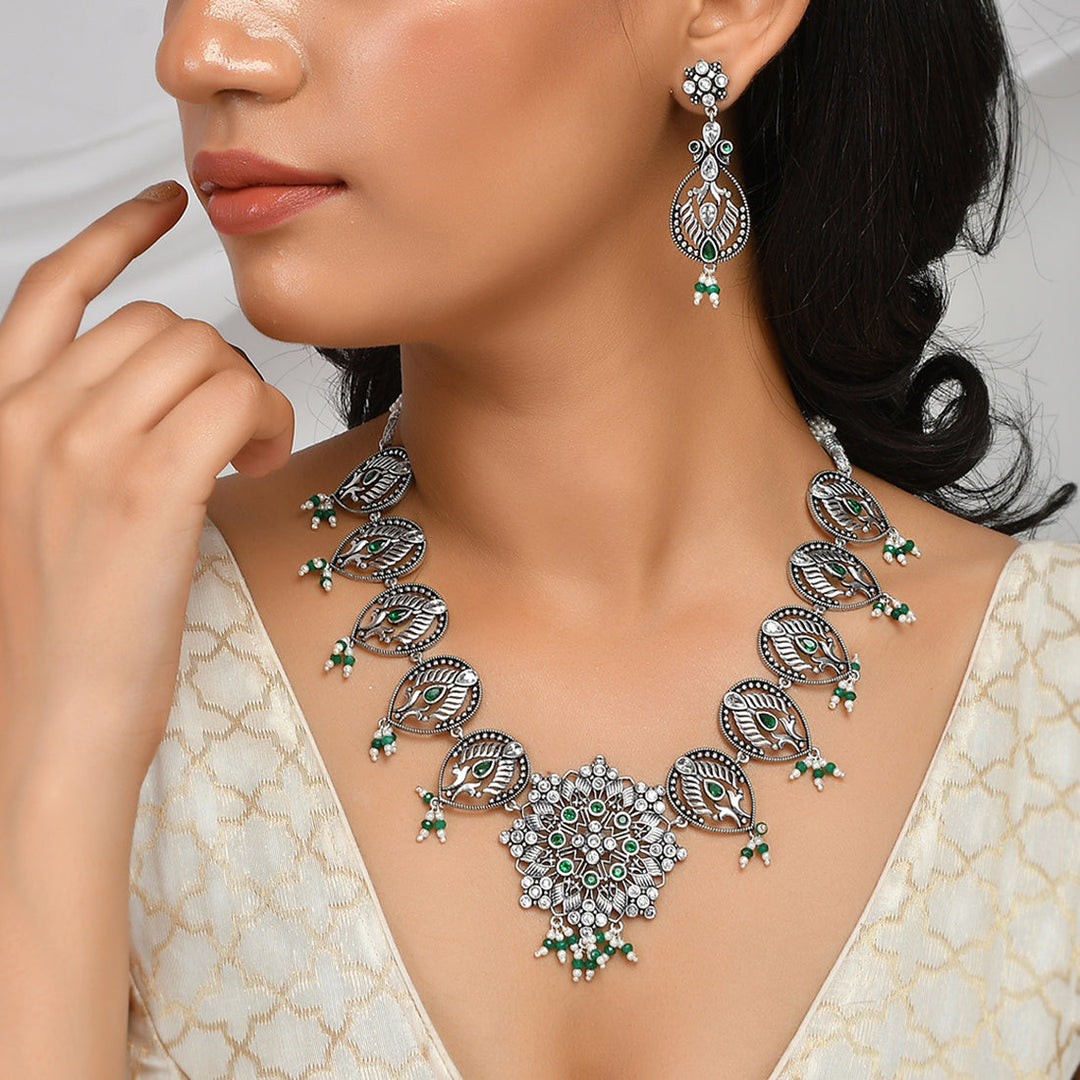 Abharan Filigree Pearls and Stones Embellished Jewellery Set | SHOBITAM