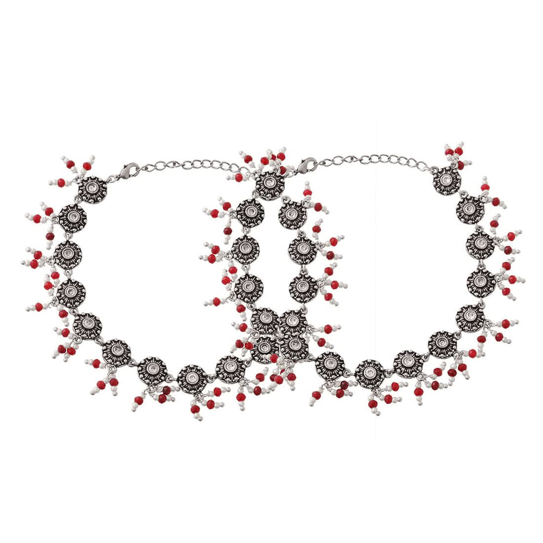 Abharan Casual Round Cut White Stones Anklets | SHOBITAM
