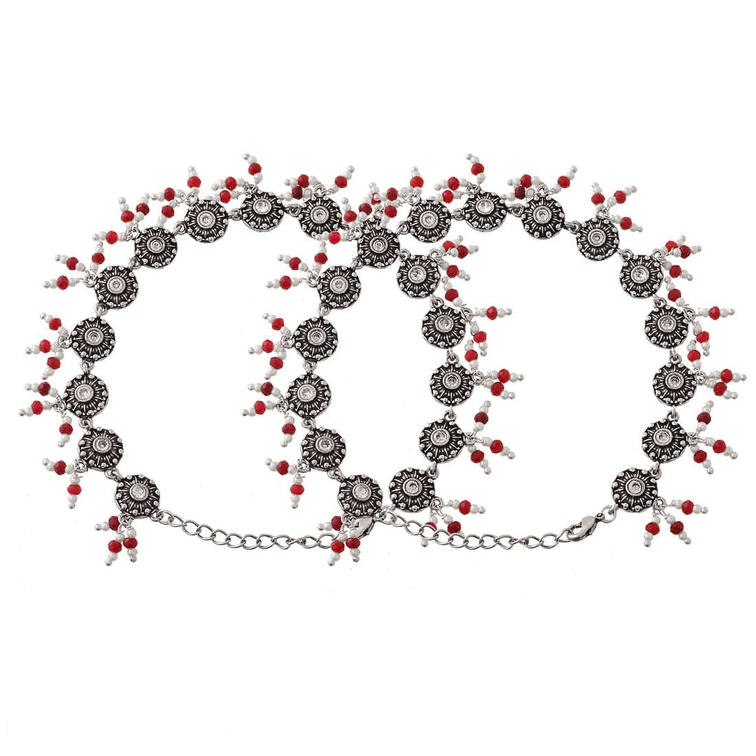 Abharan Casual Round Cut White Stones Anklets | SHOBITAM