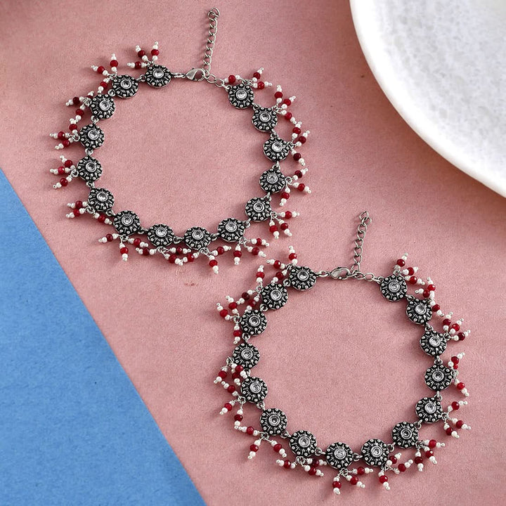 Abharan Casual Round Cut White Stones Anklets | SHOBITAM