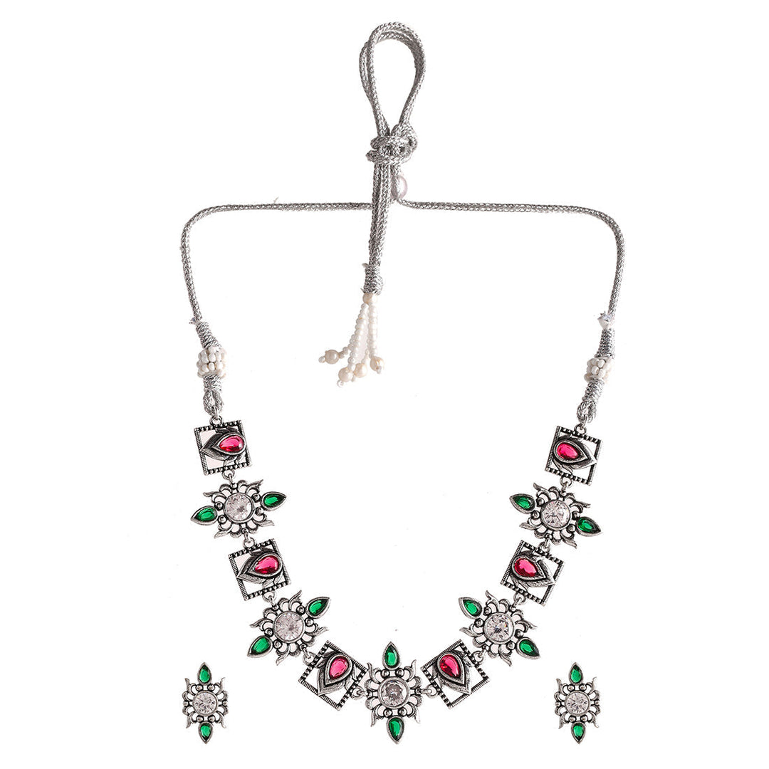 Abharan Casual White and Green Stones Jewellery Set | SHOBITAM