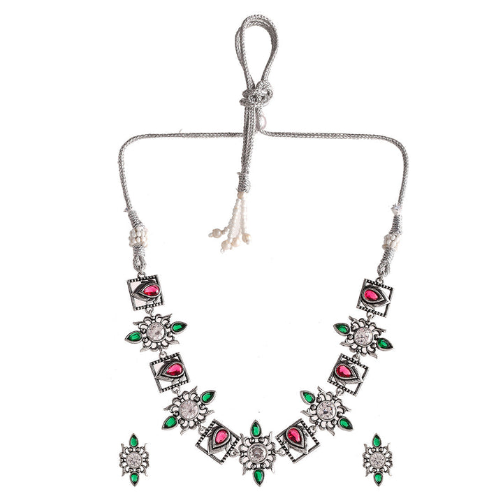 Abharan Casual White and Green Stones Jewellery Set | SHOBITAM