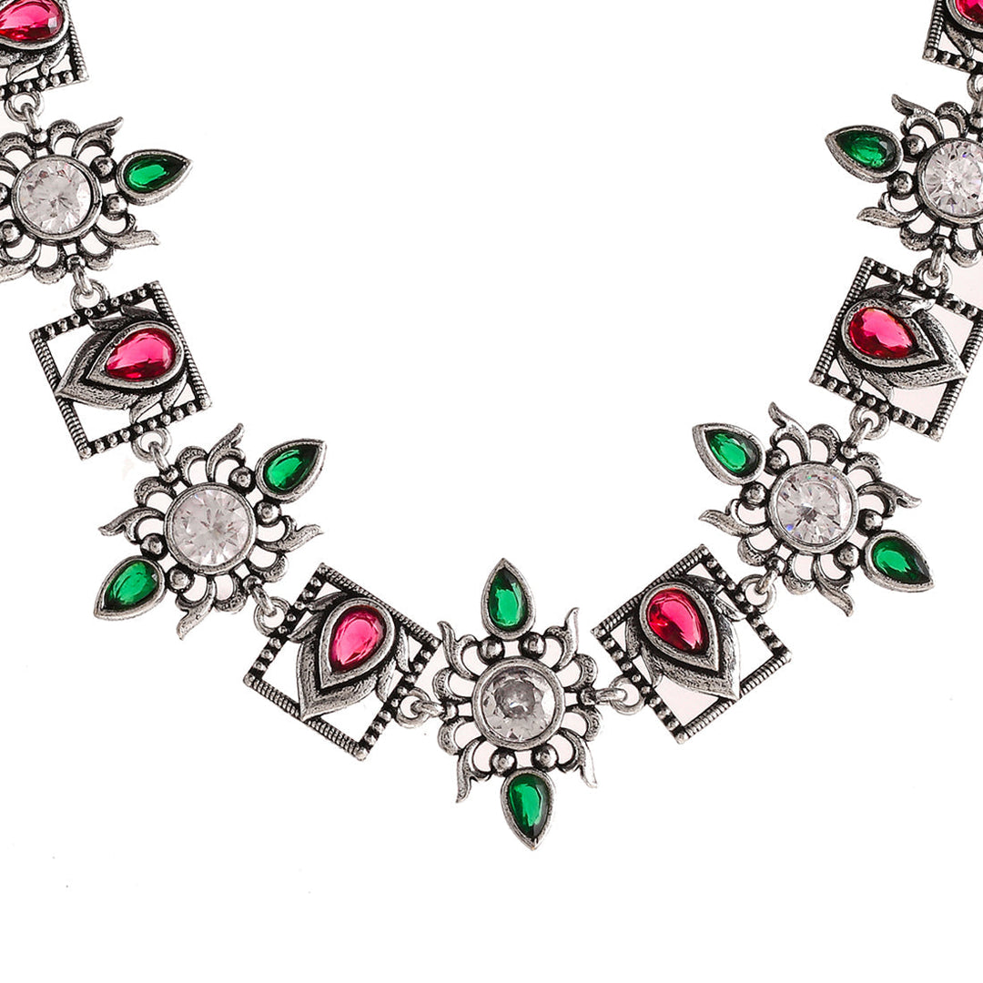 Abharan Casual White and Green Stones Jewellery Set | SHOBITAM