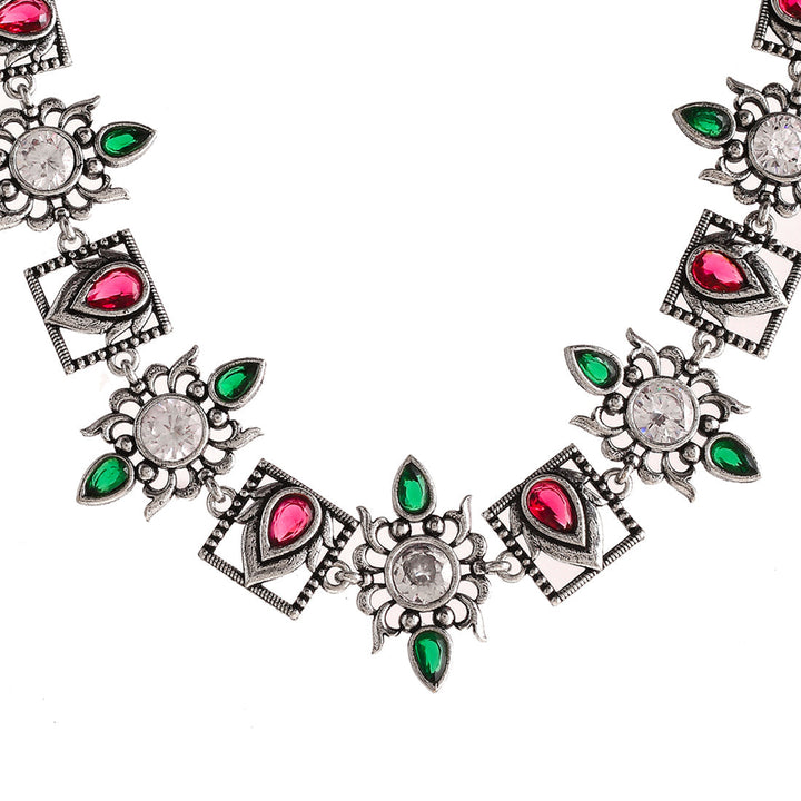 Abharan Casual White and Green Stones Jewellery Set | SHOBITAM