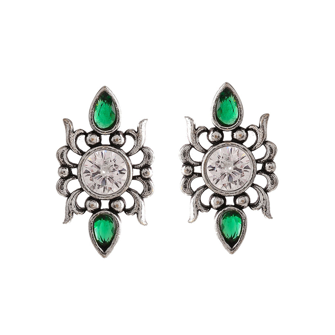 Abharan Casual White and Green Stones Jewellery Set | SHOBITAM