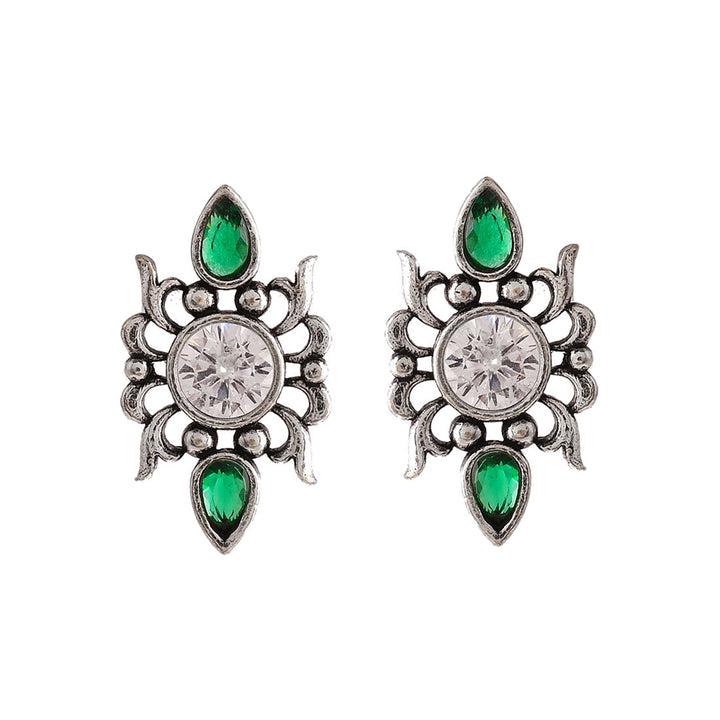 Abharan Casual White and Green Stones Jewellery Set | SHOBITAM