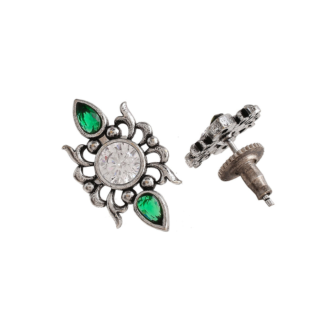 Abharan Casual White and Green Stones Jewellery Set | SHOBITAM