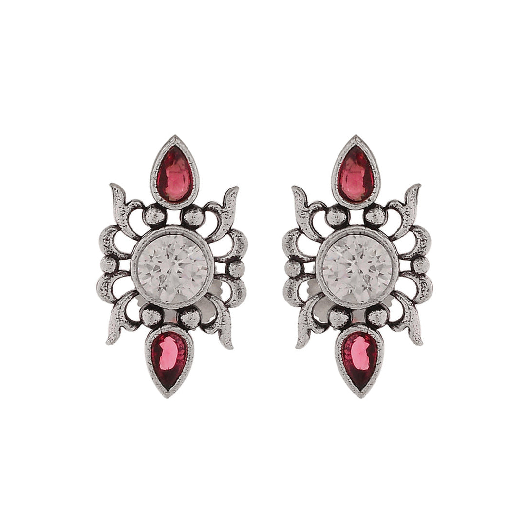 Abharan Casual White and Red Stones Stud Earrings | SHOBITAM