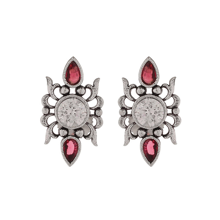 Abharan Casual White and Red Stones Stud Earrings | SHOBITAM