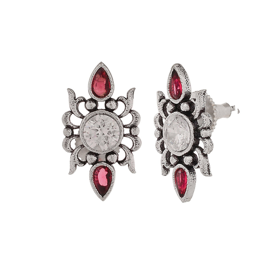 Abharan Casual White and Red Stones Stud Earrings | SHOBITAM