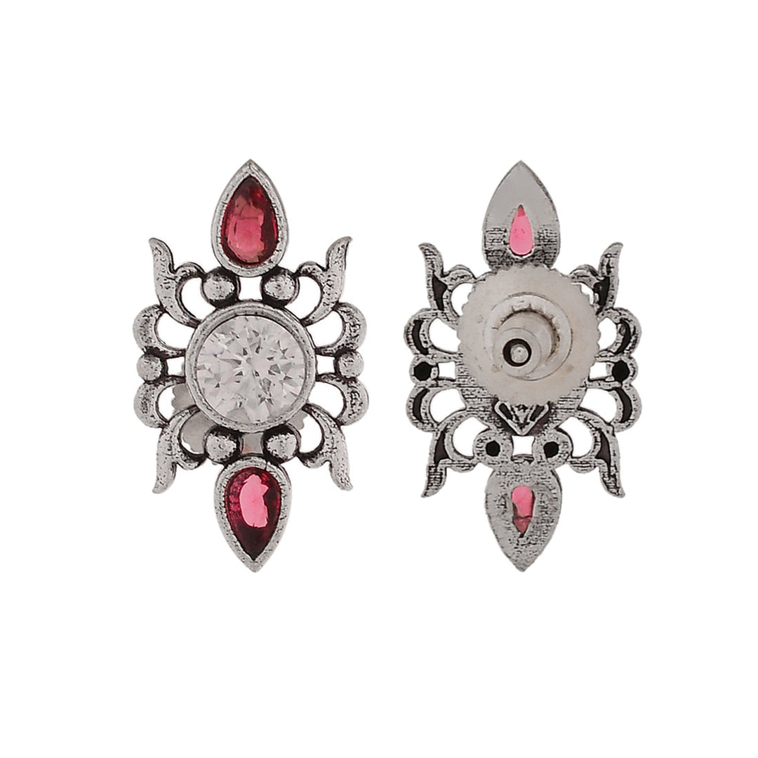 Abharan Casual White and Red Stones Stud Earrings | SHOBITAM