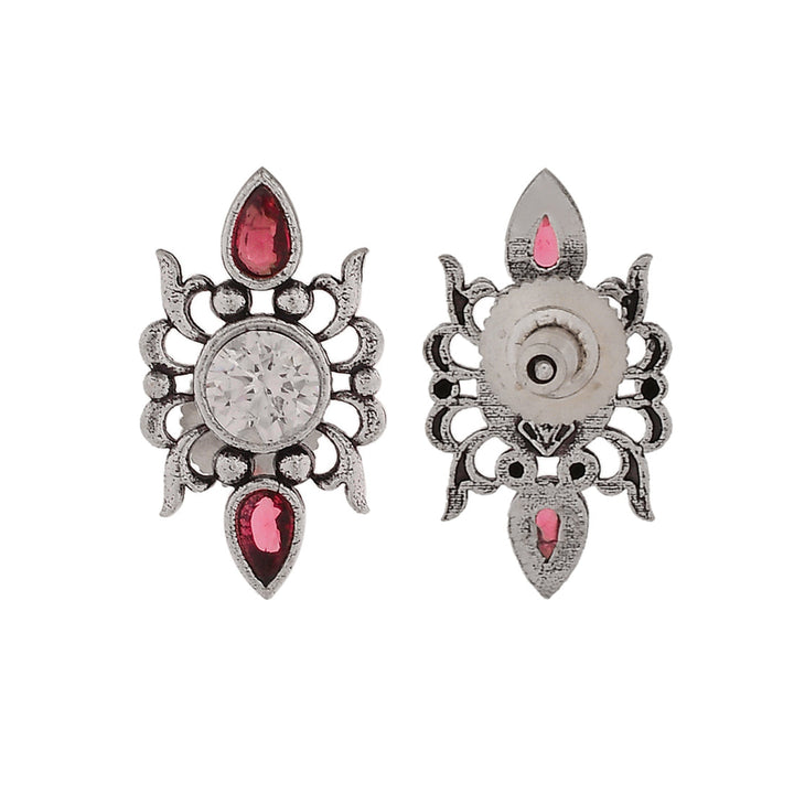 Abharan Casual White and Red Stones Stud Earrings | SHOBITAM
