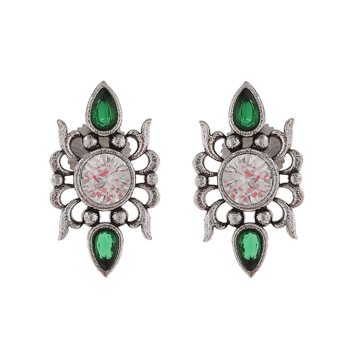 Abharan Casual White and Green Stones Stud Earrings | SHOBITAM