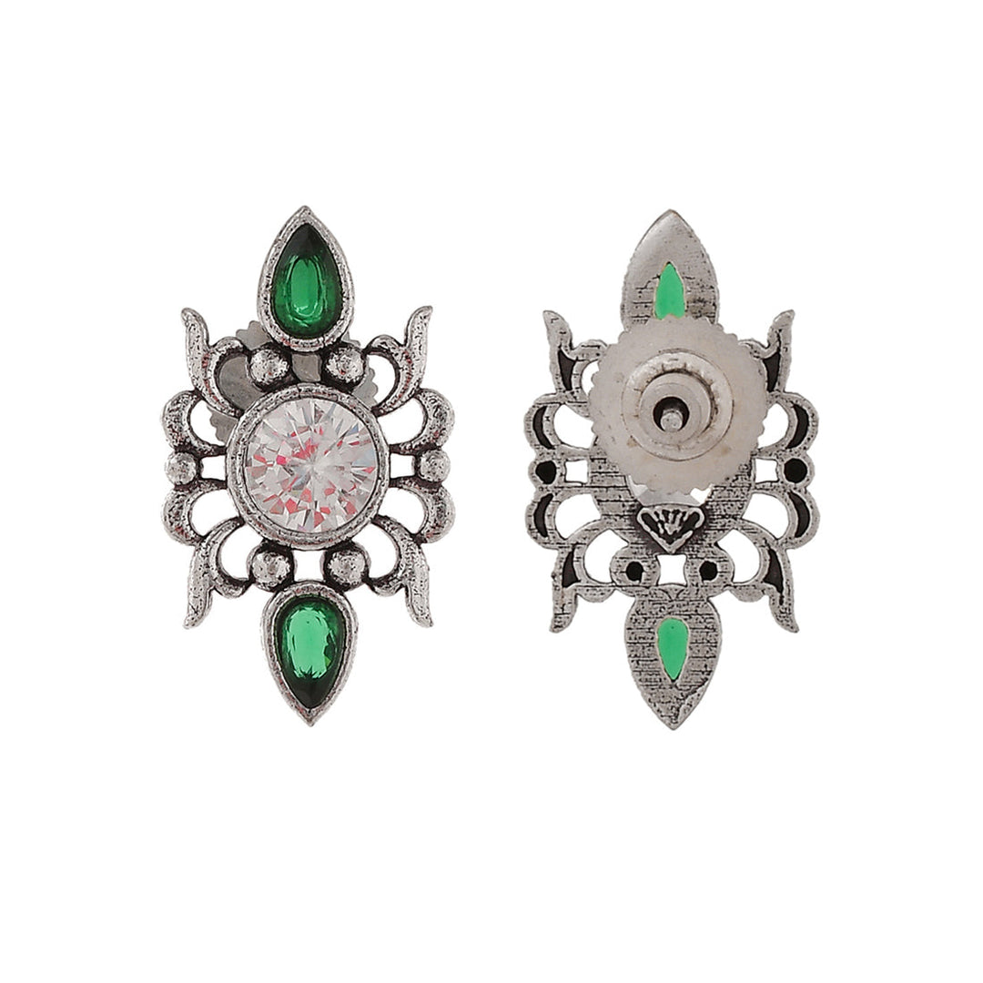 Abharan Casual White and Green Stones Stud Earrings | SHOBITAM
