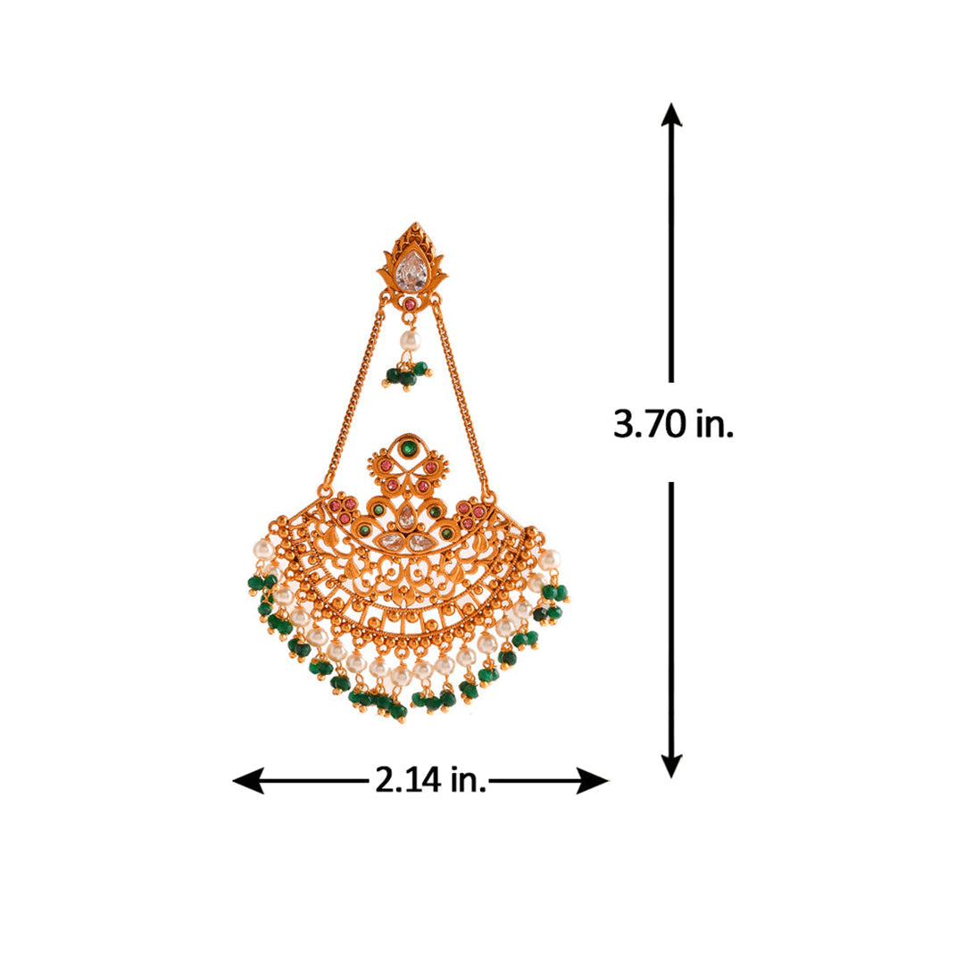 Abharan Ethnic White Pearls and Green Stones Filigree Earrings | SHOBITAM