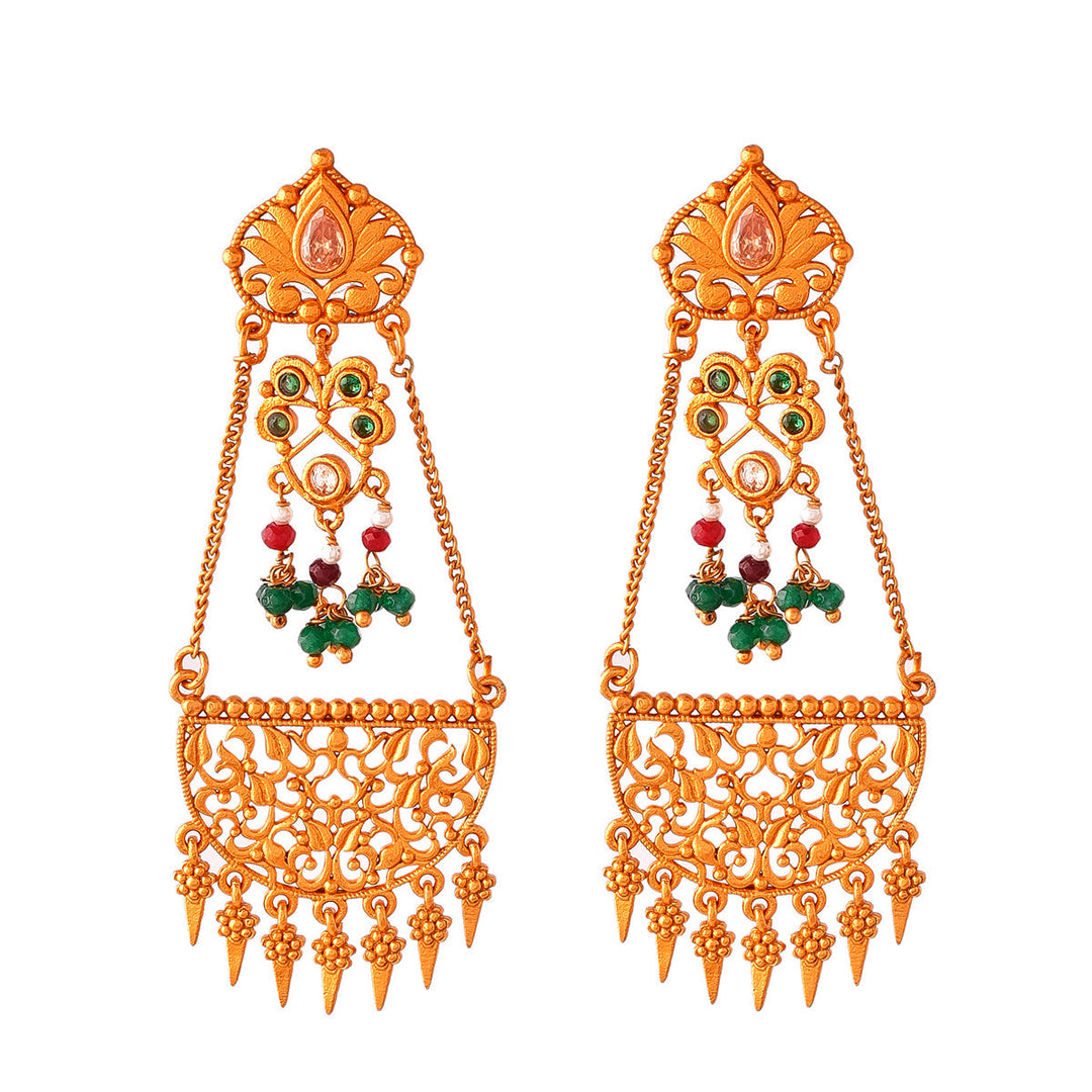 Abharan Cutwork Design Beaded Drop Earrings | SHOBITAM