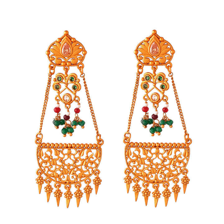 Abharan Cutwork Design Beaded Drop Earrings | SHOBITAM
