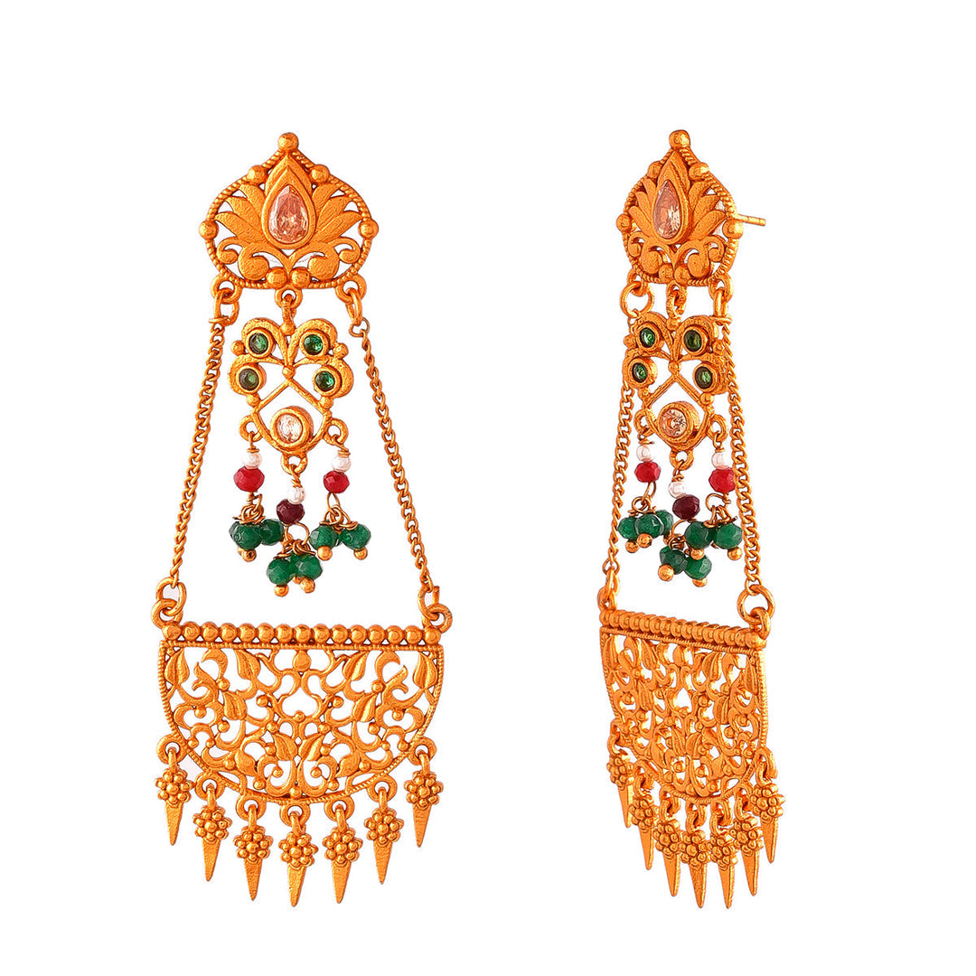 Abharan Cutwork Design Beaded Drop Earrings | SHOBITAM