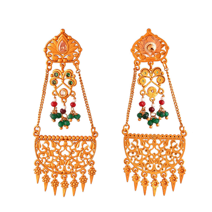 Abharan Cutwork Design Beaded Drop Earrings | SHOBITAM