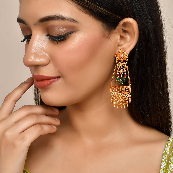 Abharan Cutwork Design Beaded Drop Earrings | SHOBITAM