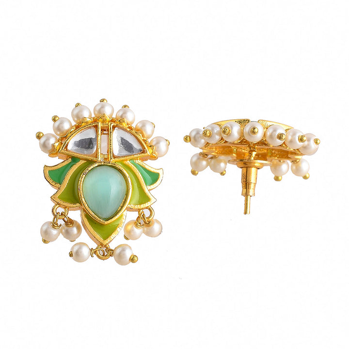Forever More Green Stones and Pearls Enamelled Jewellery Set | SHOBITAM
