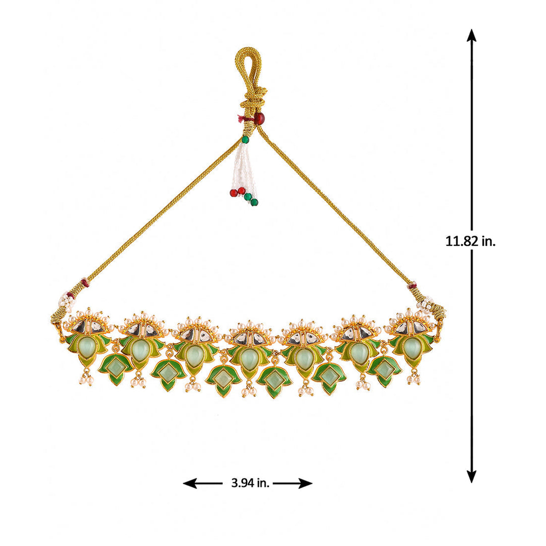 Forever More Green Stones and Pearls Enamelled Jewellery Set | SHOBITAM
