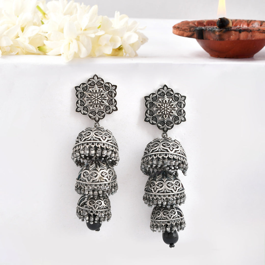 Nrityotsava Falguni 3 Layers Jhumka Earrings  | SHOBITAM