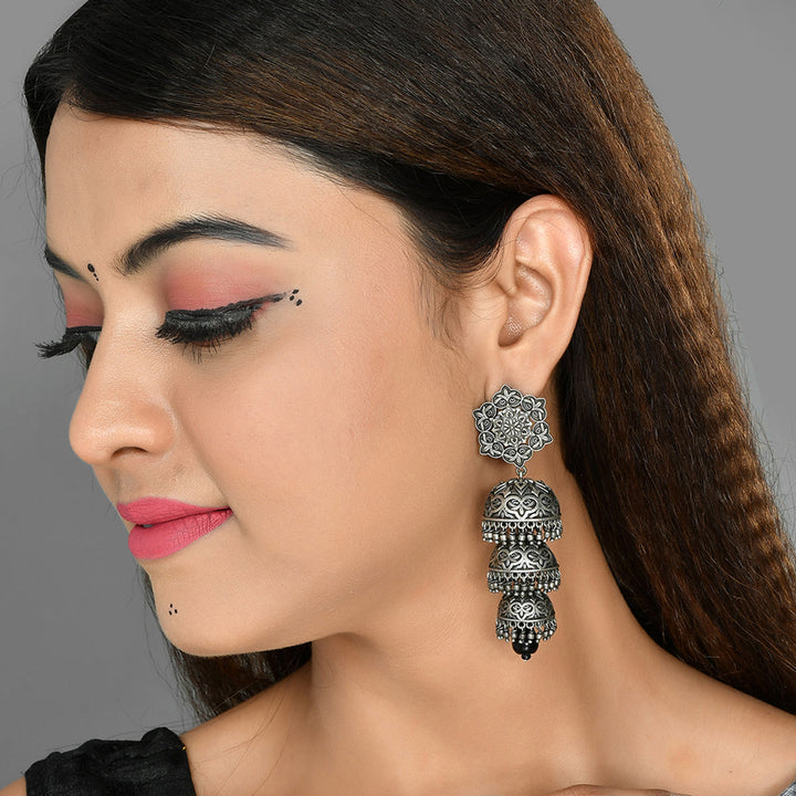 Nrityotsava Falguni 3 Layers Jhumka Earrings  | SHOBITAM