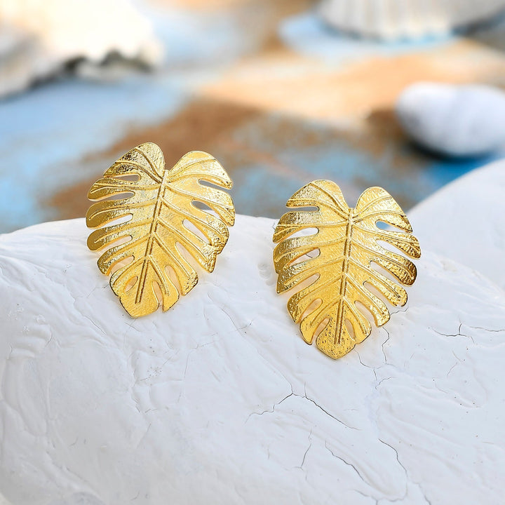 Hawaii Monstera Statement Studs  | SHOBITAM