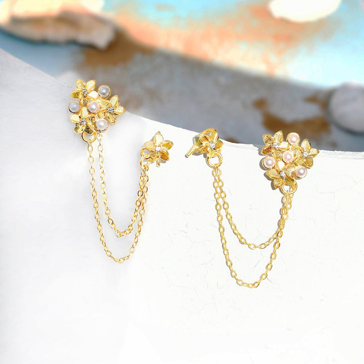 Hawaii Plumeria Pearl Bejoran Earrings  | SHOBITAM