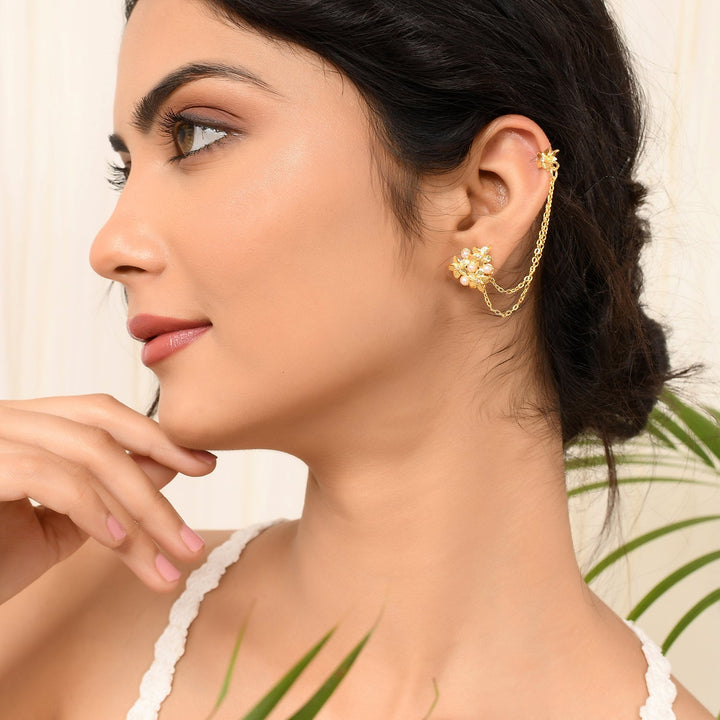 Hawaii Plumeria Pearl Bejoran Earrings  | SHOBITAM