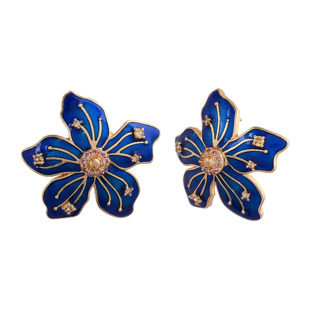 Flower Fantasy Sapphire Blue Statement Studs  | SHOBITAM