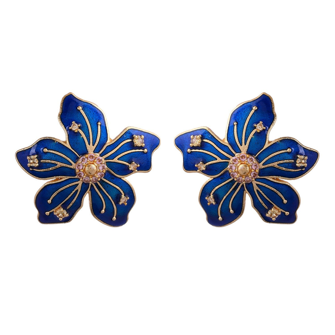 Flower Fantasy Sapphire Blue Statement Studs  | SHOBITAM