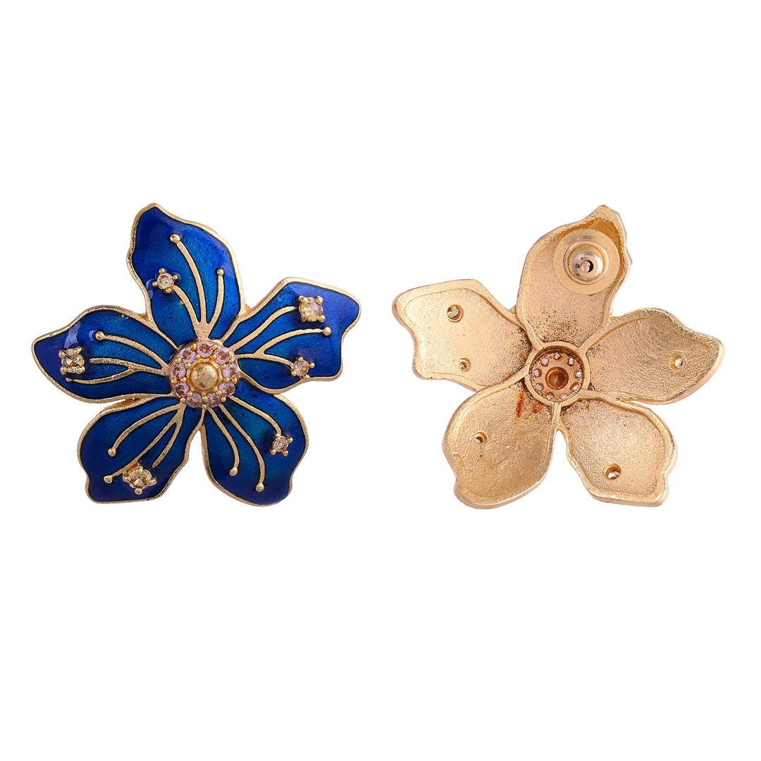 Flower Fantasy Sapphire Blue Statement Studs  | SHOBITAM