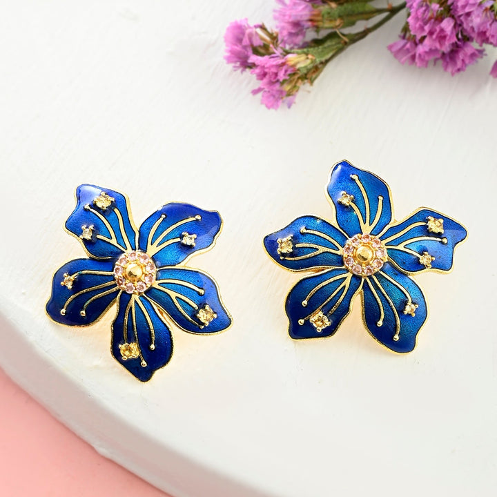 Flower Fantasy Sapphire Blue Statement Studs  | SHOBITAM