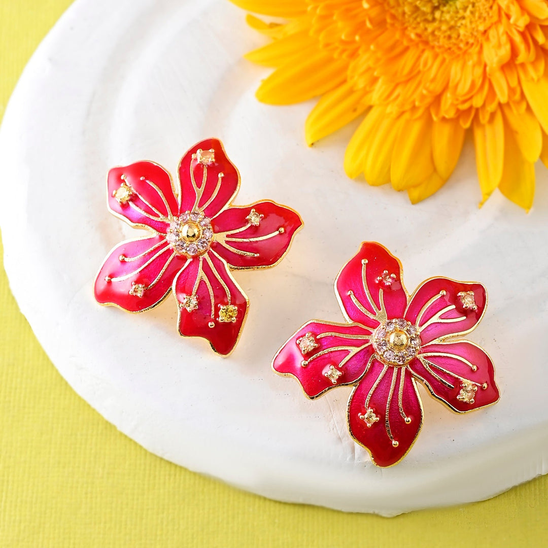 Flower Fantasy Blossom Pink Statement Stud  | SHOBITAM