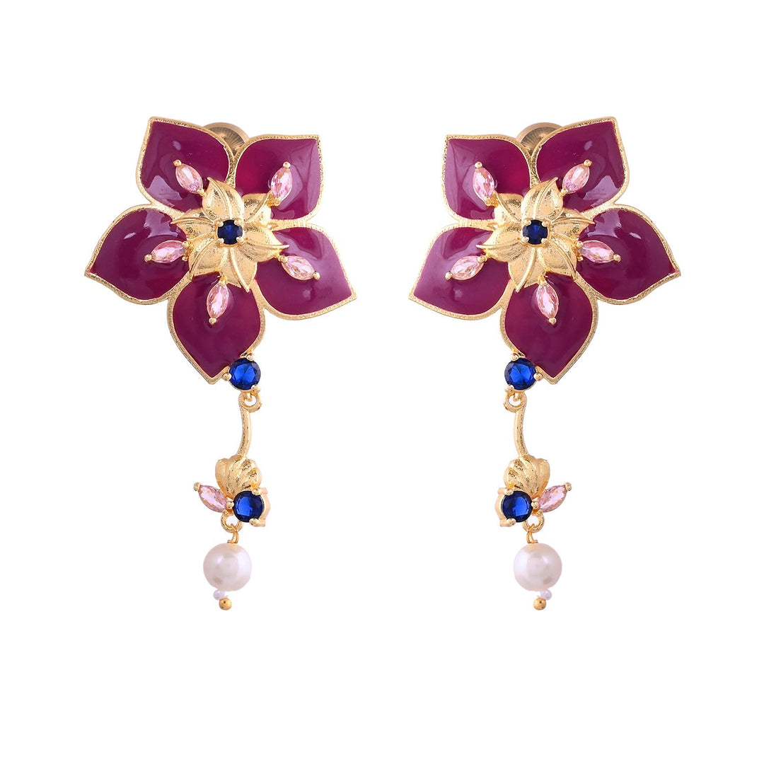 Flower Fantasy Majestic Magenta Dangler Earrings  | SHOBITAM