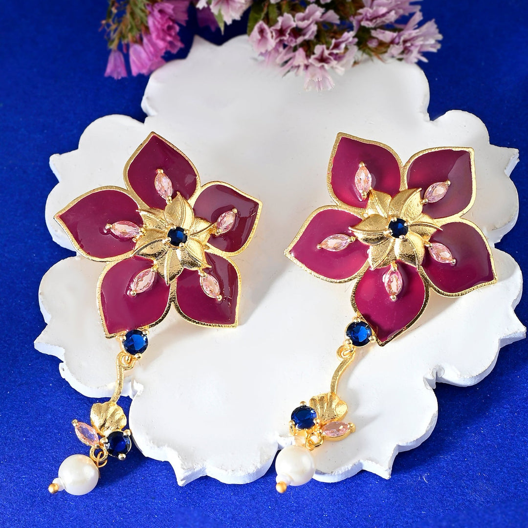 Flower Fantasy Majestic Magenta Dangler Earrings  | SHOBITAM