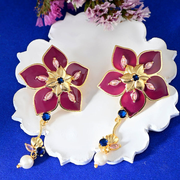 Flower Fantasy Majestic Magenta Dangler Earrings  | SHOBITAM