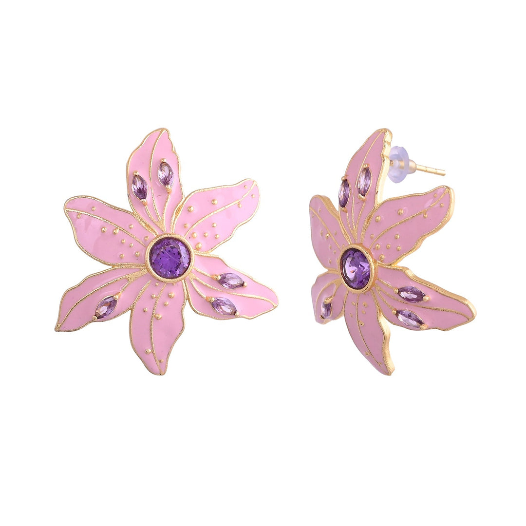 Flower Fantasy Petal Pink And Lavender Glitz Statement Studs  | SHOBITAM
