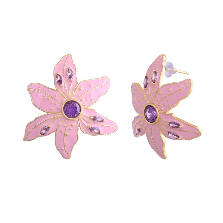 Flower Fantasy Petal Pink And Lavender Glitz Statement Studs  | SHOBITAM