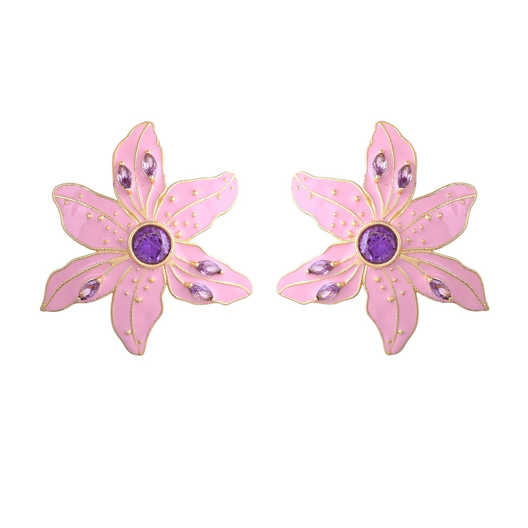 Flower Fantasy Petal Pink And Lavender Glitz Statement Studs  | SHOBITAM