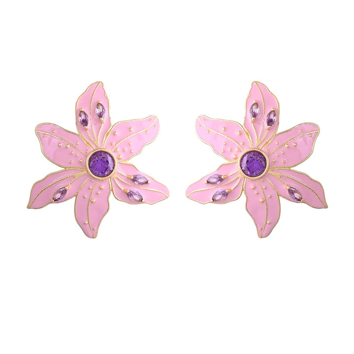 Flower Fantasy Petal Pink And Lavender Glitz Statement Studs  | SHOBITAM