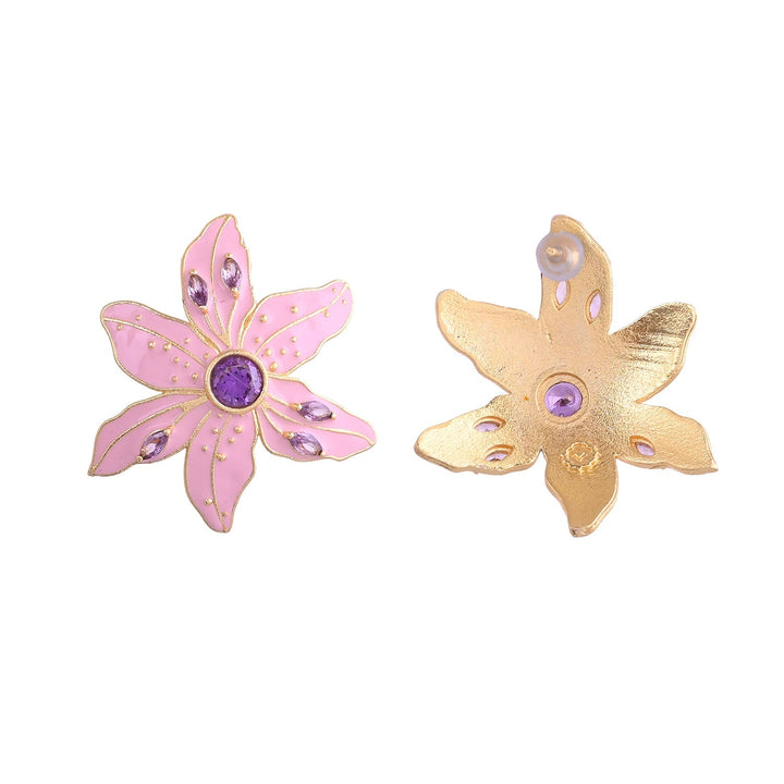Flower Fantasy Petal Pink And Lavender Glitz Statement Studs  | SHOBITAM