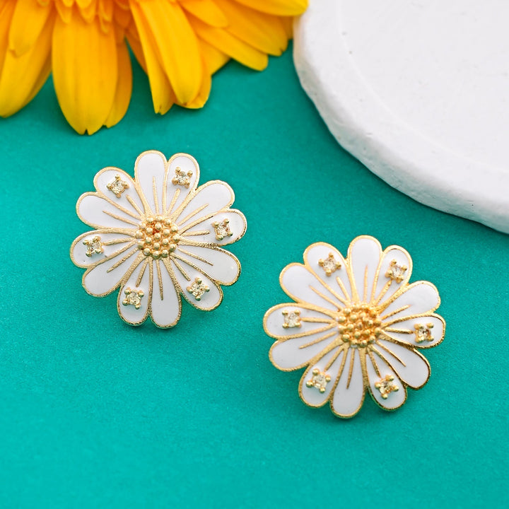 Flower Fantasy Pure Elegance Daisy White Ear Studs   | SHOBITAM