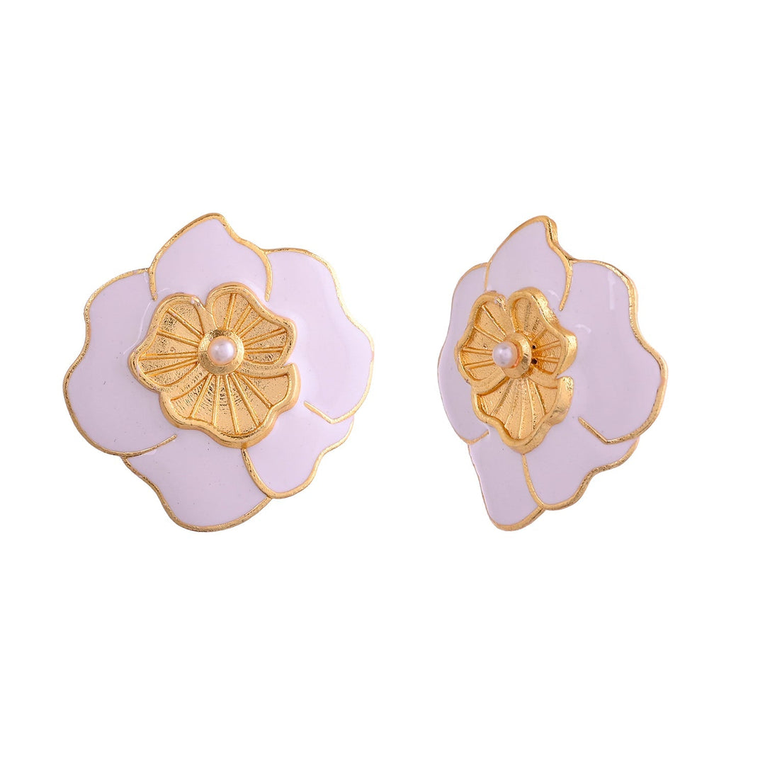Flower Fantasy White Popi Flower Ear Studs  | SHOBITAM