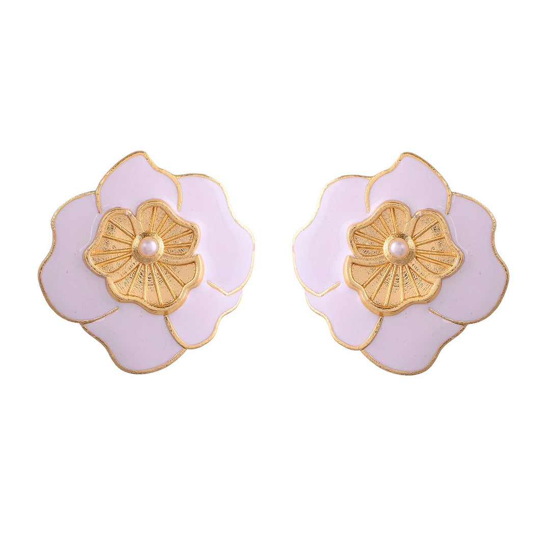 Flower Fantasy White Popi Flower Ear Studs  | SHOBITAM