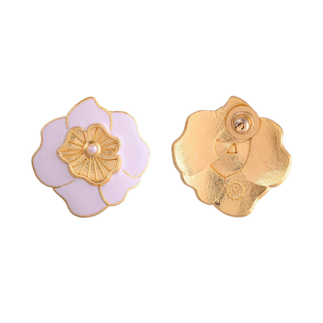 Flower Fantasy White Popi Flower Ear Studs  | SHOBITAM